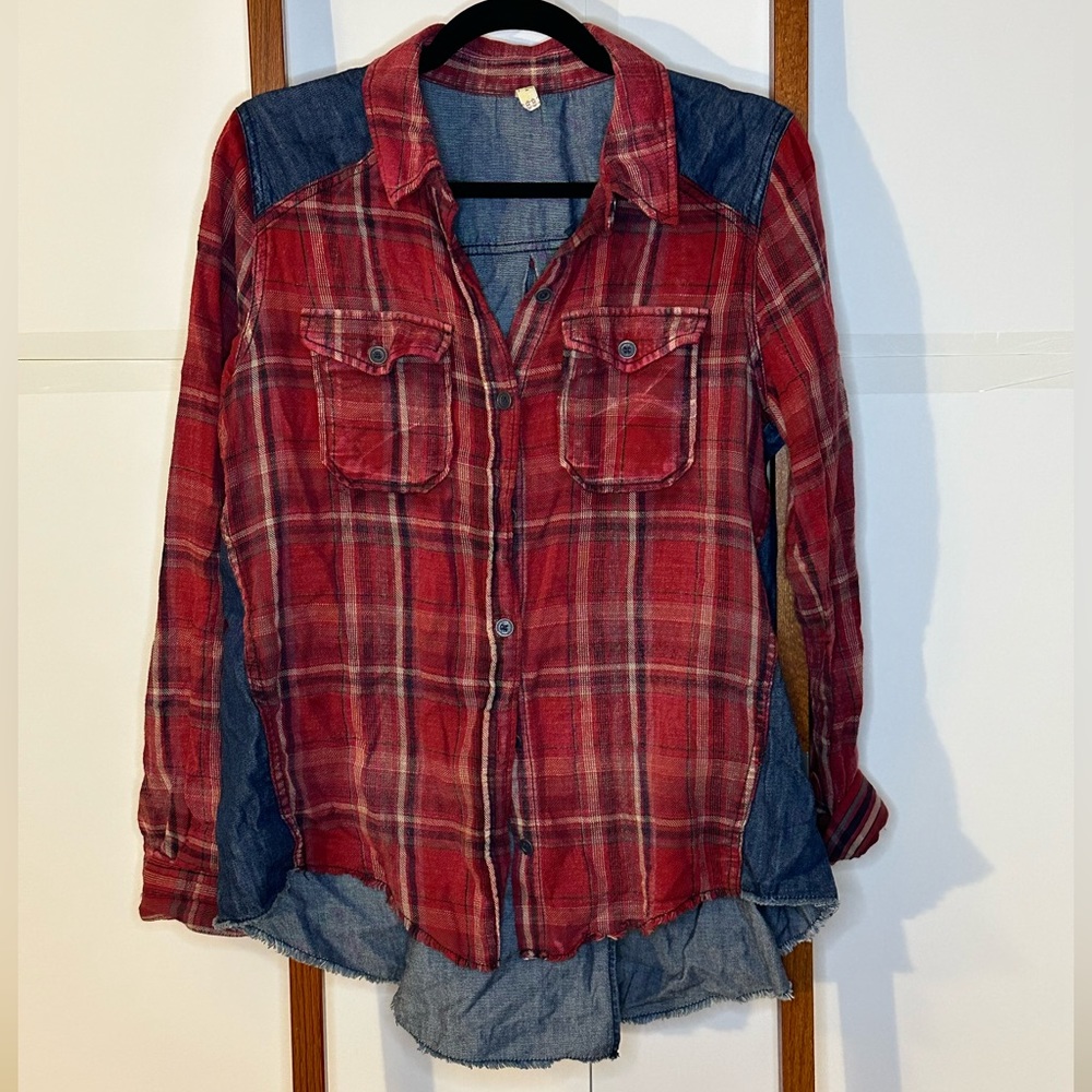 Free People Flannel/Denim Button Up